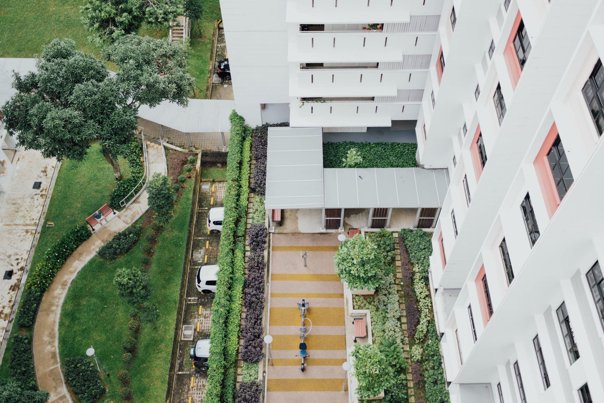 Vue aérienne de la cour d'un immeuble résidentiel