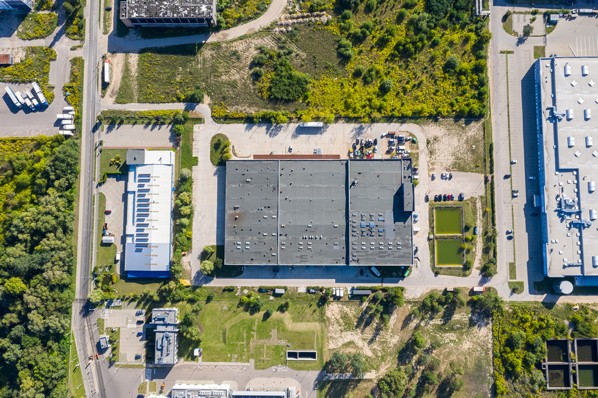 Aerial view of a business park